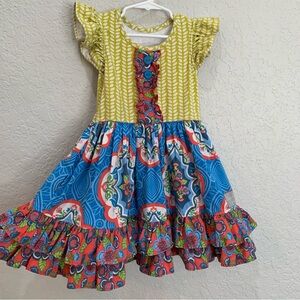 Eleanor Rose Yellow and Blue Patterned Kids Dress Sz 4/5